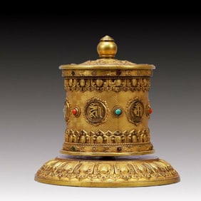 An Exquisite Gilt Bronze Inlaid Gems Sanskrit Ornament