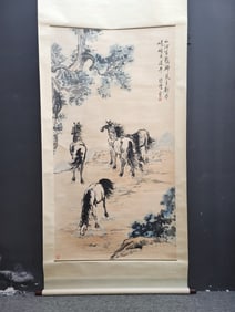 A Chinese Vertical Scroll Ink Painting of Horse on Paper,Xu Beihong