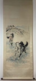 A Chinese Vertical Scroll Ink Painting of Horse on Paper,Xu Beihong