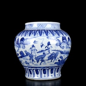 A Rare Blue and White Character and Story Pattern Jar