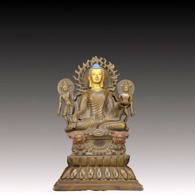 A Solemn Gilt Bronze Statue of Sakyamuni,With Inscription
