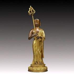 A Solemn Gilt Bronze Statue of Arhat