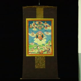 A Rare Brocade Painted Color Statue of Tsongkhapa Tangka