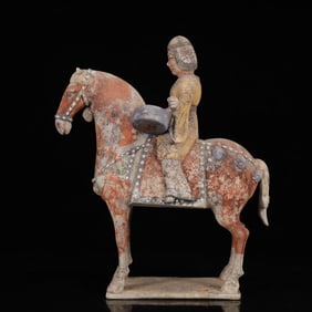 A Rare Tang Tri-Color Glazed Pottery  Figure Riding Horse Ornaments