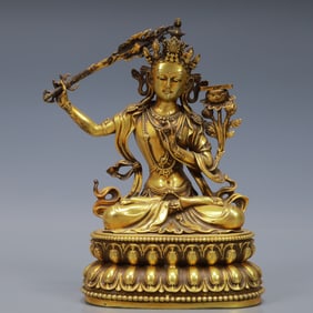 An Exquisite Gilt Bronze Statue of Manjusri