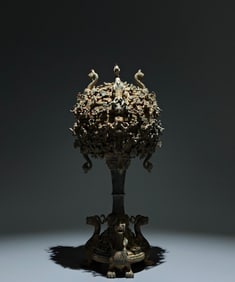 An Archaic Bronze Hollow Chi-Dragon Pattern Tripod Censer,With Inscription