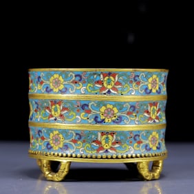 An Exquisite Cloisonne Flower Pattern Brush Pot