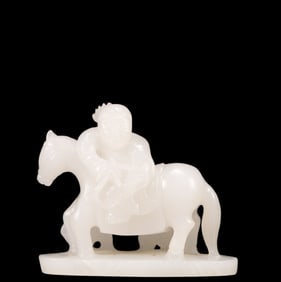 An Exquisite White Jade Figure Riding Horse Ornament