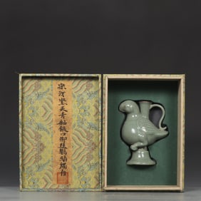 An Exquisite Ru yao Sky Blue Glazed Cover with Silver Parrot-Shaped Candlestick?With an Imperial