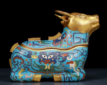 An Exquisite Cloisonne Beast-Face Pattern Buffalo-Shaped Box