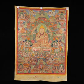 A Rare Cowhide Painted Color Statue of Thousand-hand Guanyin Tangka