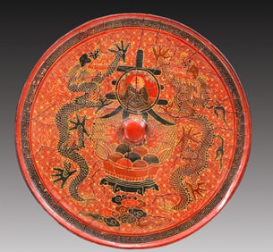 A Bronze& Cinnabar Lacquer Gilded 'Dragon' Mirror