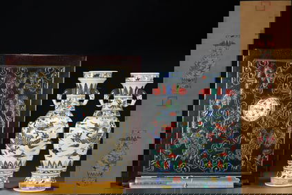 A Pair of Huge Blue and White Wucai Auspicious Cloud and Dragon Pattern Elephant-Ears Vases,With