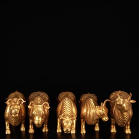 A Set of Rare Gilt Bronze Buffalo Ornaments