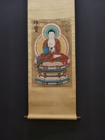 A Chinese Vertical Scroll Ink Painting of Buddha on Silk,Wu Daozi