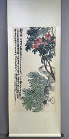 A Chinese Vertical Scroll Ink Painting of Flower on Paper,Wu Changshuo