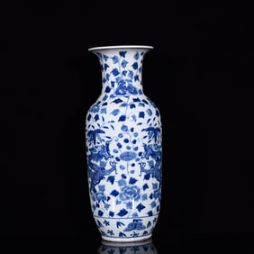 A Rare Blue and White Flower and Dragon Pattern Vase