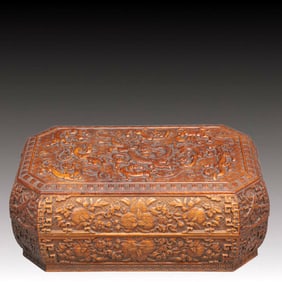 A Precious Poplar wood Flower and Dragon Pattern Box,With poem