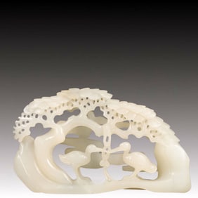 An Exquisite White Jade Pine and Crane Pattern Ornament