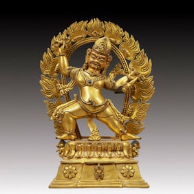 A Solemn Gilt Bronze Statue of Vajra,Inlaid Gems