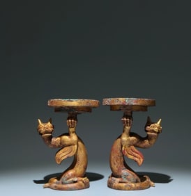 A Pair of Exquisite Gilt Bronze Dragon-Shaped Candlesticks