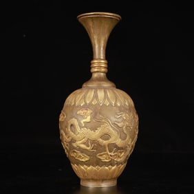 An Exquisite Gilt Bronze Dragon and Phoenix Pattern Vase