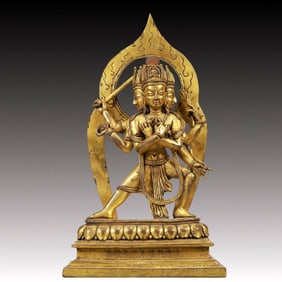 A Solemn Gilt Bronze Statue of Manjusri