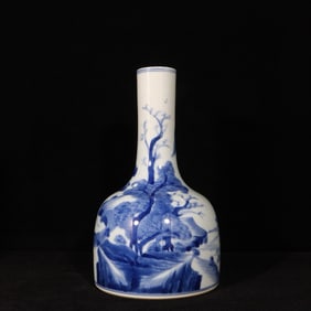 An Exquisite Blue and White Landscape and Figure Pattern Vase