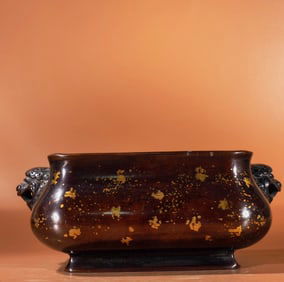 An Exquisite Bronze Sprinkled-Gold Lion-Ears Censer