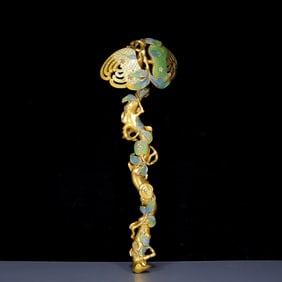 A Huge Cloisonne Bergamot Pattern Ruyi