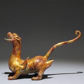 An Exquisite Gilt Bronze Auspicious Beast Ornament