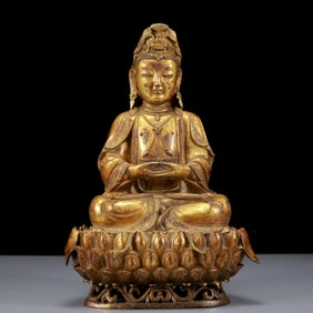 A Solemn Gilt Bronze Statue of Avalokitesvara