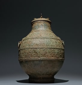 An Archaic Bronze Chi-Dragon Pattern Beast-Ears Pot,With Inscription