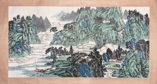A Chinese Ink Painting of Landscape and Figure on Paper,Liu Fangjin