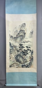 A Chinese Vertical Scroll Ink Painting of Landscape and Figure on Paper,Chen Shaomei
