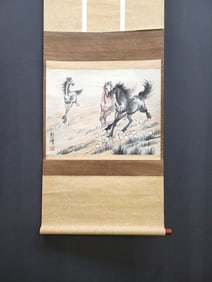 A Chinese Vertical Scroll Ink Painting of Horse on Paper,Xu Beihong