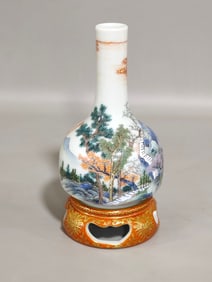 An Exquisite Famille-Rose Painted Gold Landscape Pattern Vase,With Base