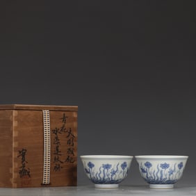 A Pair of Exquisite Blue and White Lotus Pattern Cups