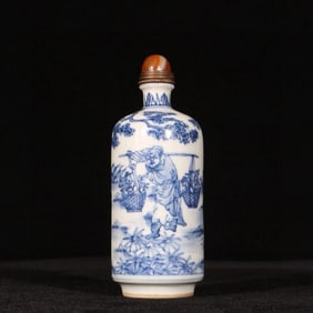 An Exquisite Blue and White Character and Story Pattern Snuff Bottle