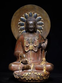 A Solemn Limestone Painted Color Statue of Sakyamuni