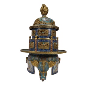A Huge Cloisonne Lotus,Auspicious Cloud and Dragon Pattern Tripod Censer,With Dragon Pattern Cover