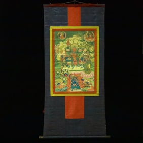 A Rare Brocade Painted Color Statue of Amitayus Tangka