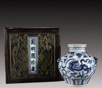 A Rare Blue and White 'Lotus and Lions' Pattern Jar