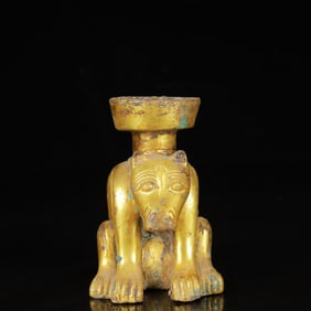 An Exquisite Gilt Bronze Auspicious Beast Candlestick