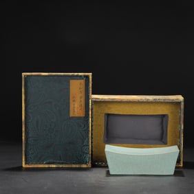 An Exquisite Ru yao Sky Blue Glazed Pillow,With an Imperial Poem by Emperor Qianlong