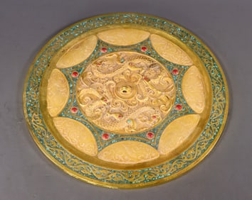An Exquisite Gilt Bronze Dragon Pattern Mirror,Inlaid Gems