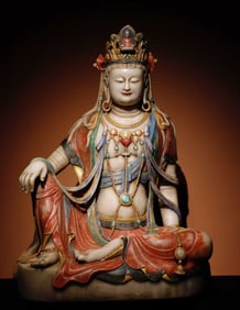A Solemn Marble Painted Color Statue of Avalokitesvara