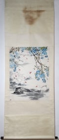 A Chinese Vertical Scroll Ink Painting of Flower and Bird on Paper,Wang Xuetao