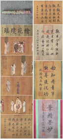 A Chinese Hand Scroll Ink Painting of Character and Story on Silk,Song Huizong