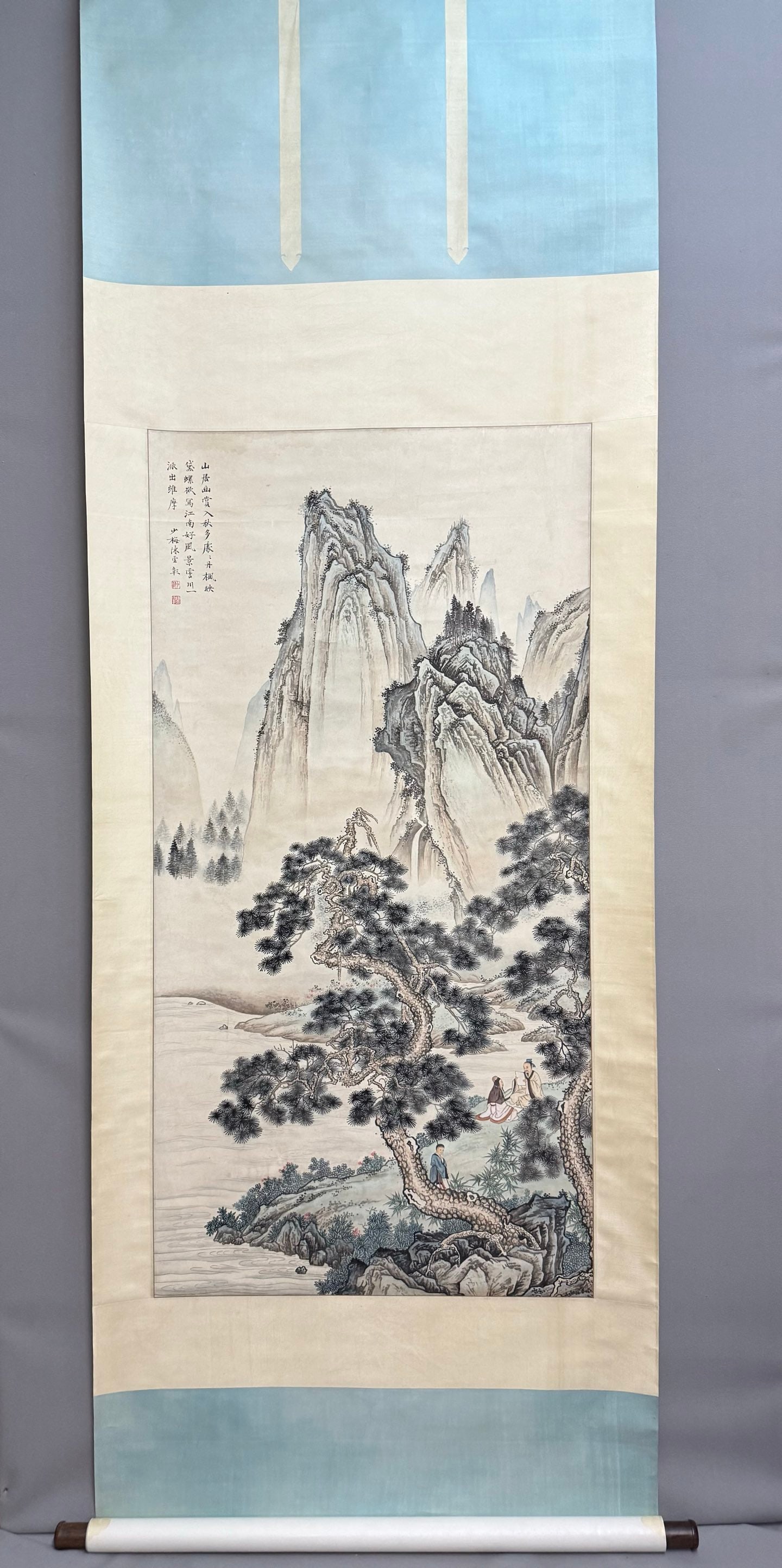 A Chinese Vertical Scroll Ink Painting of Landscape and Figure on Paper,Chen Shaomei (1 of 8)